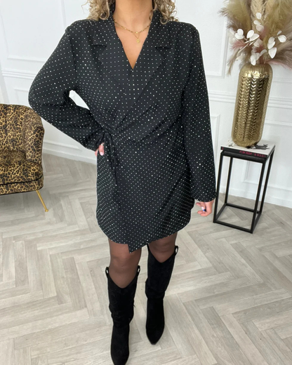 Vestido elegante tipo blazer cruzado com Glitter