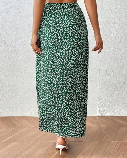 Saia com  Fenda Lateral e Estampado Floral