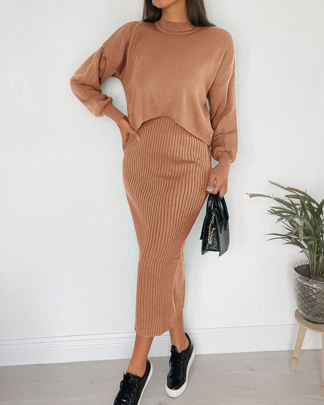 Conjunto de Suéter de Duas Peças Estilo Casual e Versátil para mulher