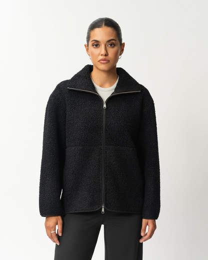 Casaco de Lã com Fecho de Correr à Frente e Gola Alta