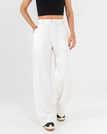 Calças Rectas de Cintura Alta e Bolsos Frontais de Estilo Utilitário