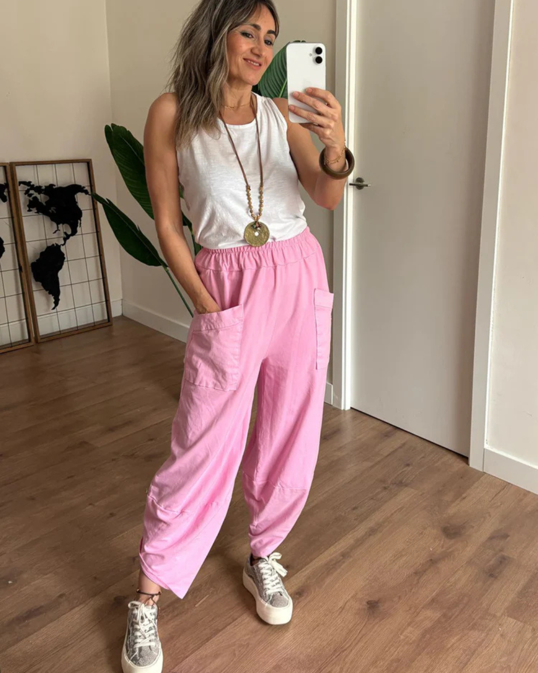 Calças Largas de Linho com Design Solto e Cintura Ajustável