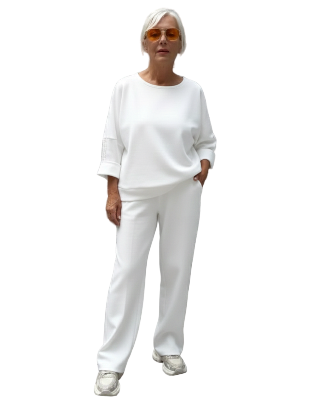 Conjunto Casual de Top e Calças de Perna Larga para Mulher