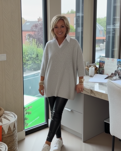 Camisola casual com mangas decoradas e estilo folgado