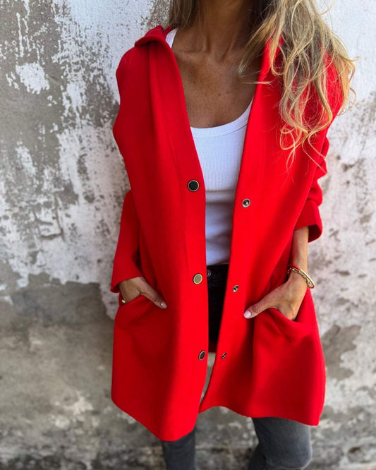 Casaco casual com botão frontal e bolsos para mulher
