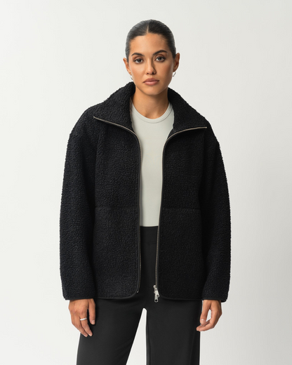 Casaco de Lã com Fecho de Correr à Frente e Gola Alta