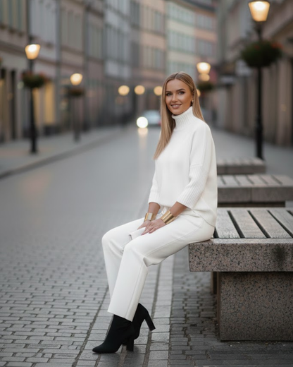 Conjunto de malha e mangas três quartos de 2 peças para mulher
