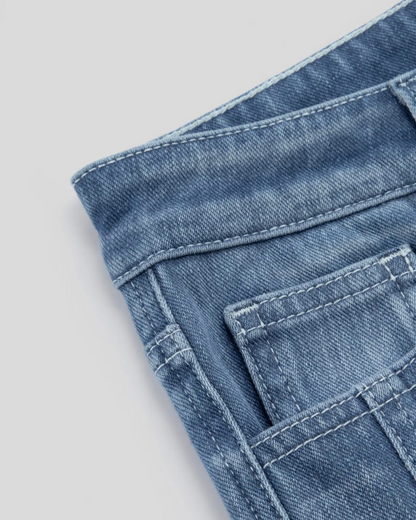 Calças de Ganga Justas em Elástico com Vários Bolsos e Fecho de Correr