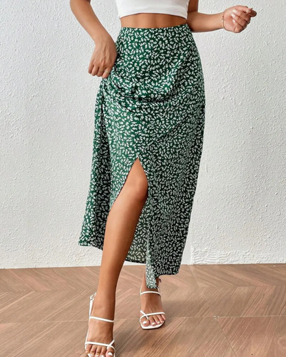 Saia com  Fenda Lateral e Estampado Floral