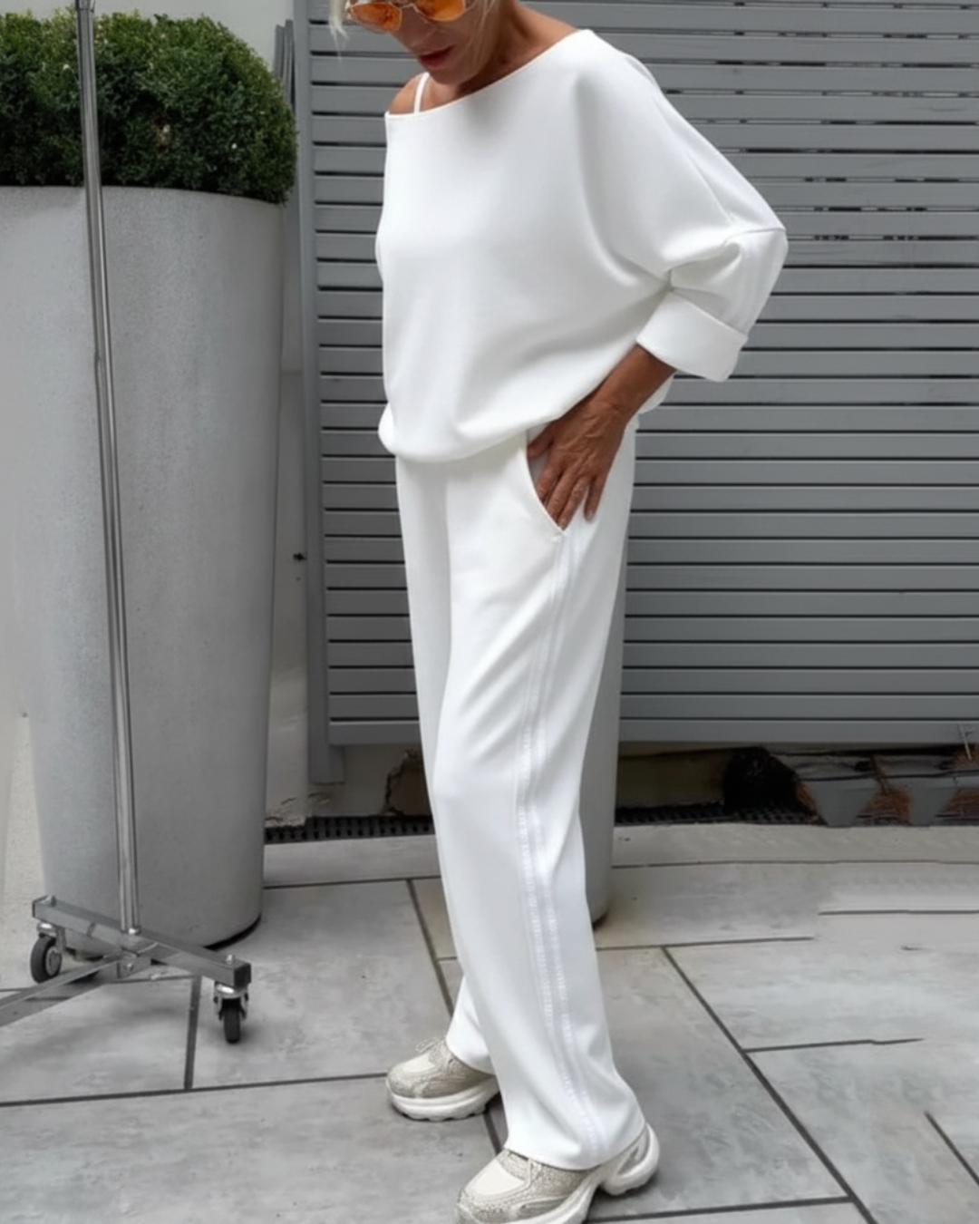 Conjunto Casual de Top e Calças de Perna Larga para Mulher