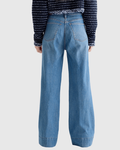 Calças de Ganga de Perna Larga de Cintura Subida com Controlo da Barriga