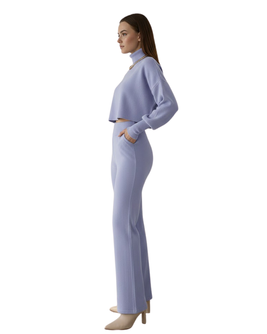 Conjunto de Duas Peças com Top de Gola Alta para Mulher