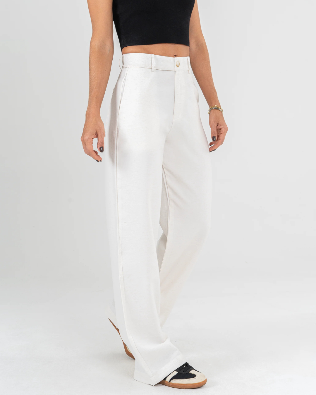 Calças Rectas de Cintura Alta e Bolsos Frontais de Estilo Utilitário