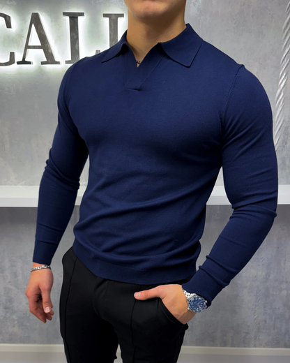 Polo de manga comprida suave e respirável para homem