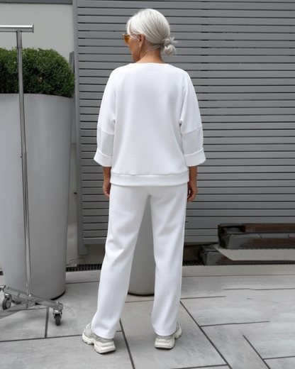 Conjunto Casual de Top e Calças de Perna Larga para Mulher