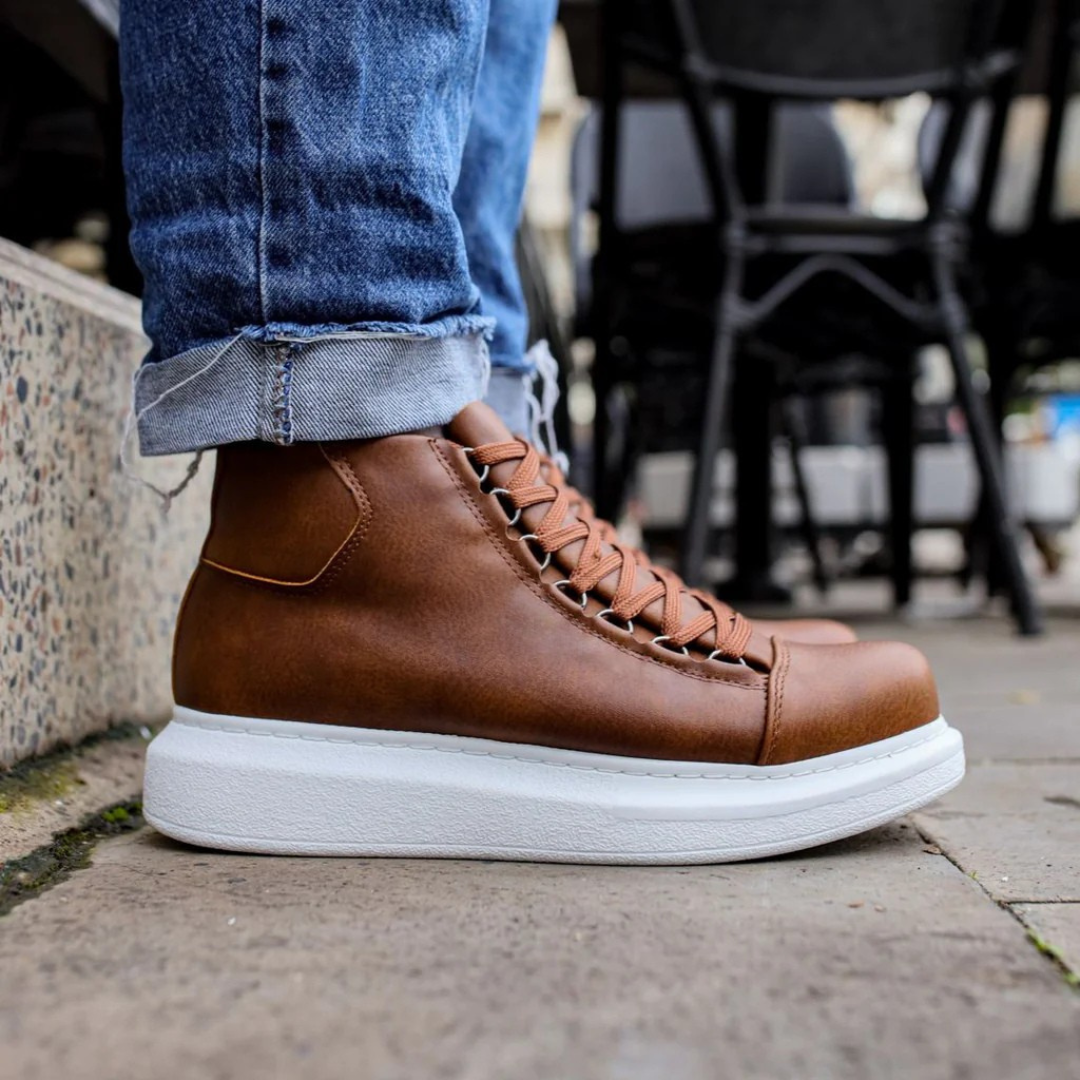 Sapatos casuais de couro para homem com sola ortopédica