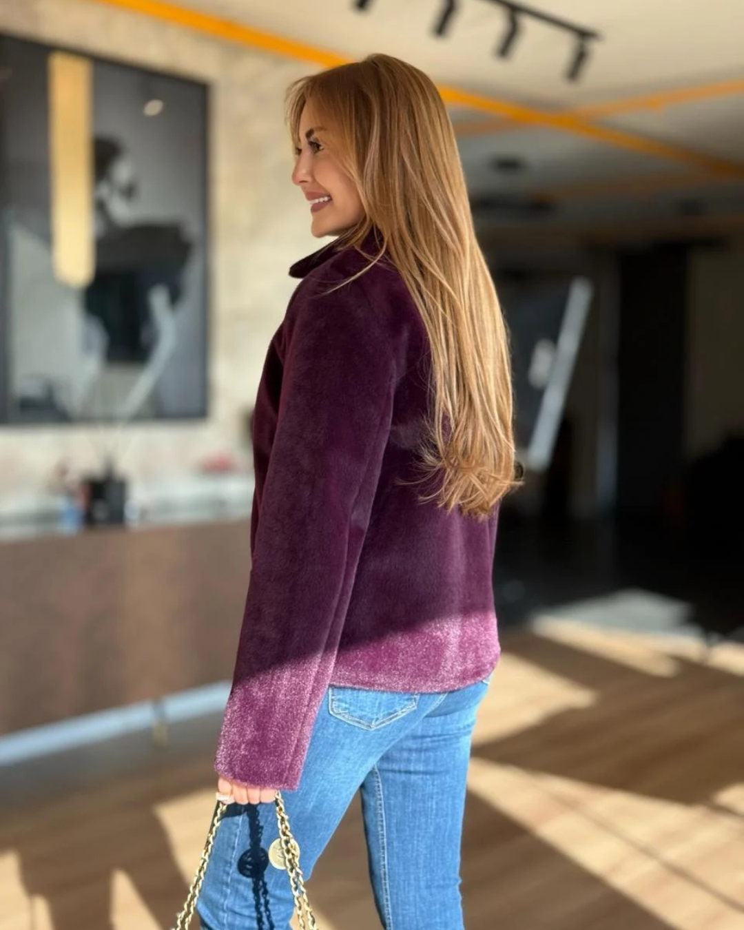 Casaco de veludo brilhante para mulher