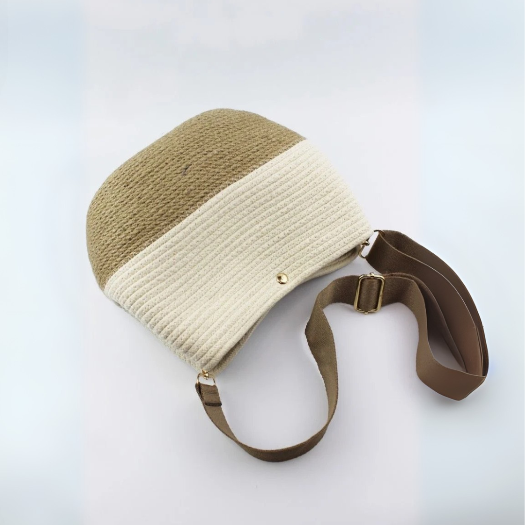 Bolsa de ombro feminina em juta e algodão