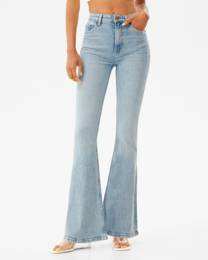 Calças de Ganga com Cintura Super Alta e Elásticos para Mulher