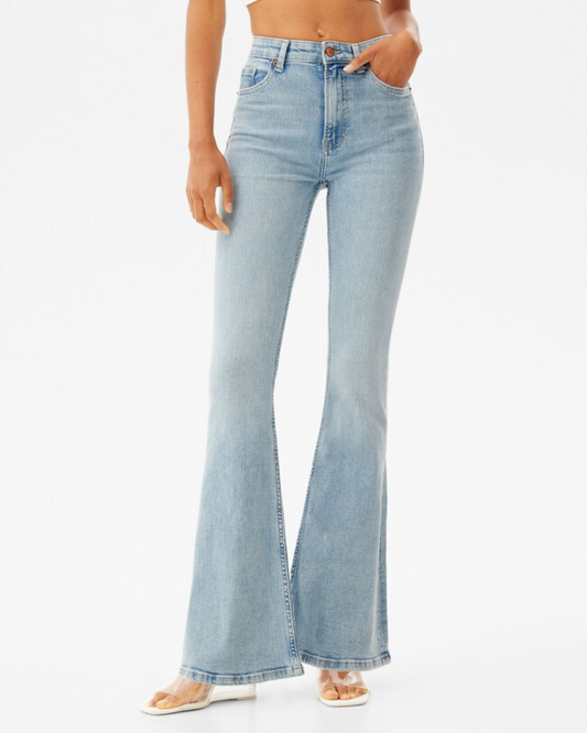 Calças de Ganga com Cintura Super Alta e Elásticos para Mulher