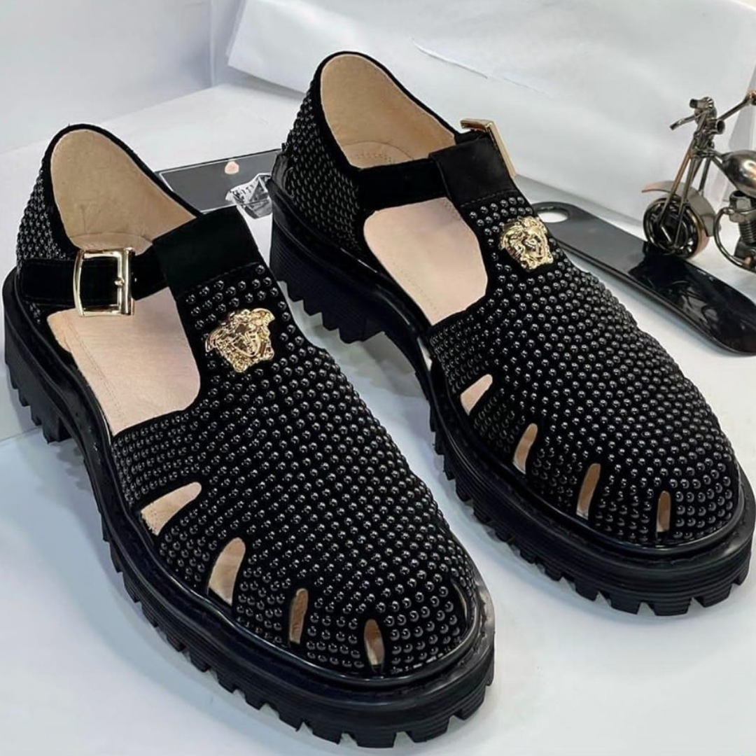 Sandálias de luxo com strass para homem