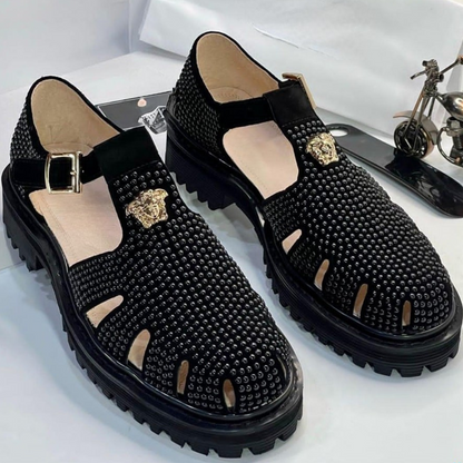 Sandálias de luxo com strass para homem