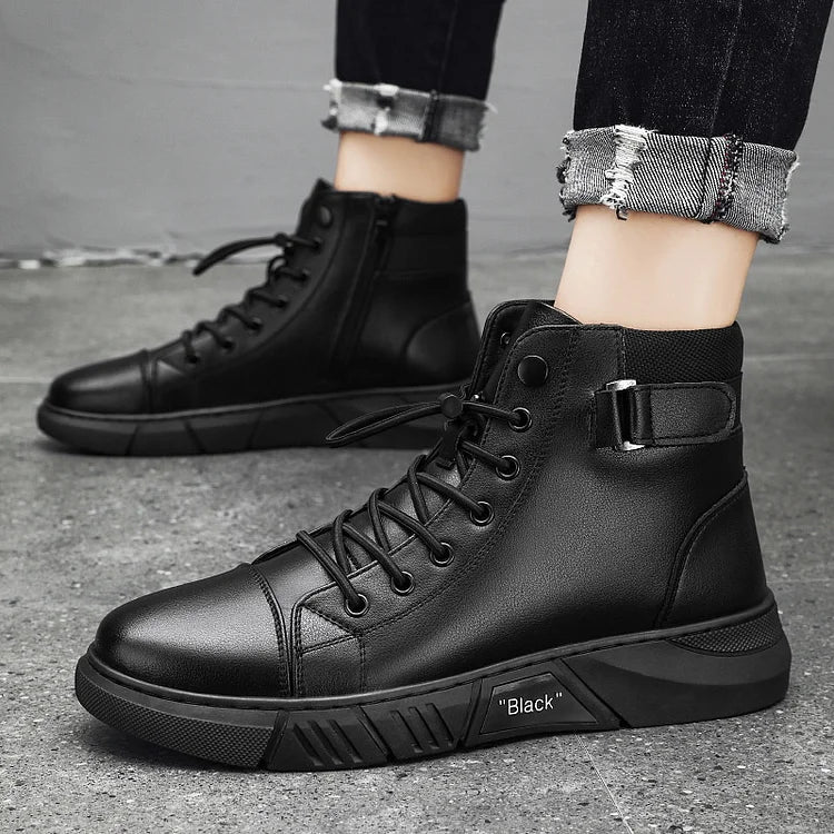 Botas de couro preto para homem