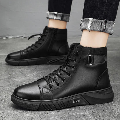 Botas de couro preto para homem